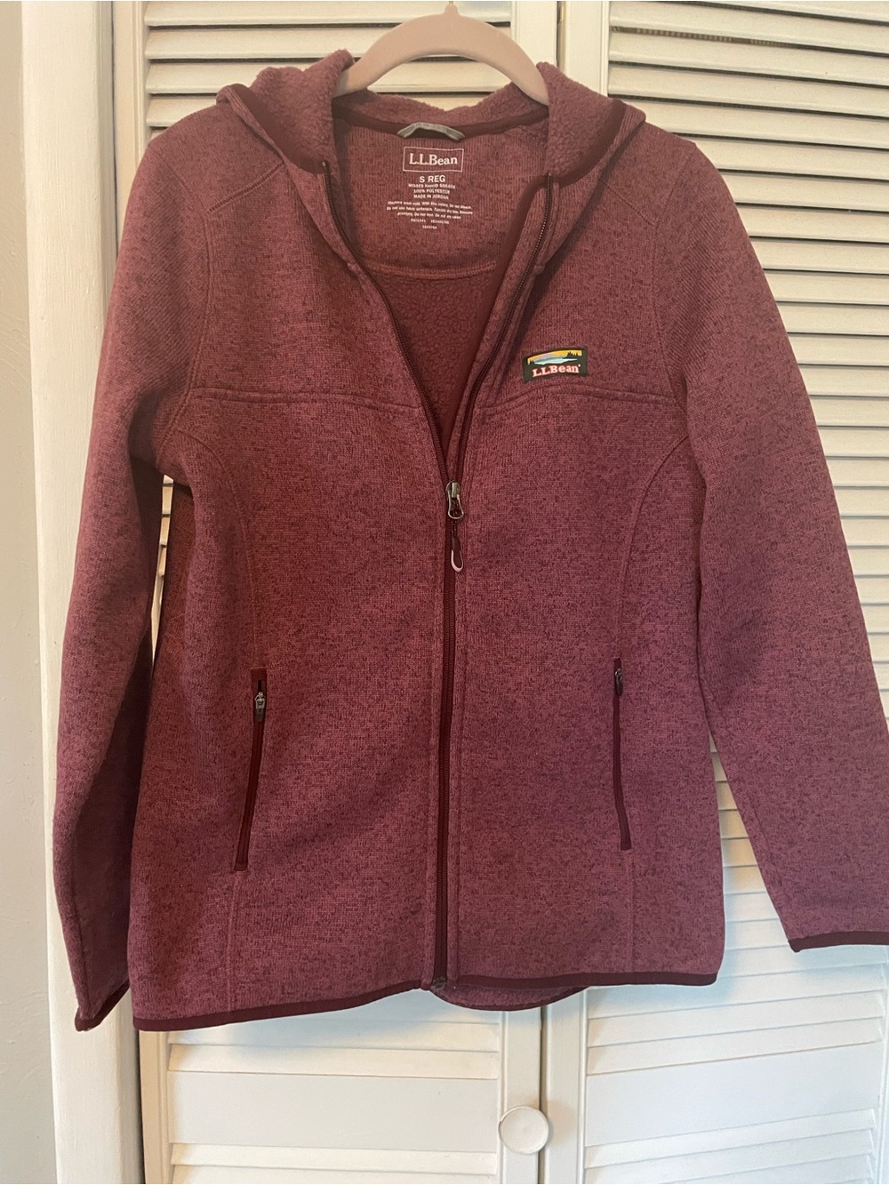 L.L. Bean Women's Heathered Burgundy Full-Zip Hooded Fleece Jacket